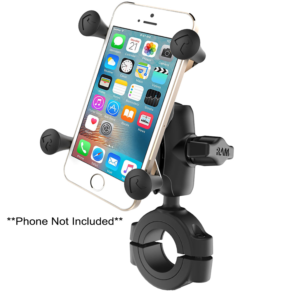 RAM Mount RAM Torque 1 1/8" - 1 1/2" Diameter Handlebar/Rail Base with B Size 1" Ball, Short Arm and X-Grip for Phones [RAM-B-408-112-15-A-UN7U]