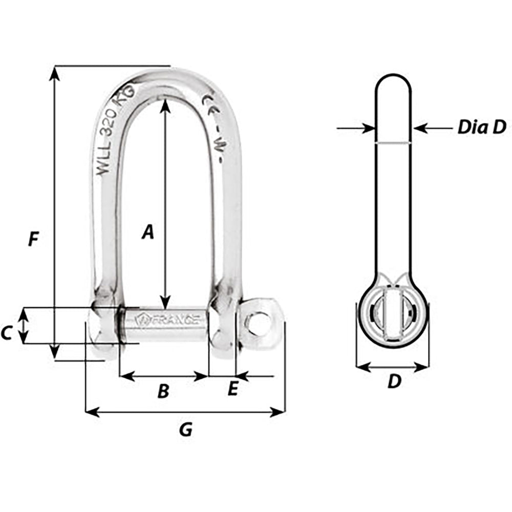 Wichard Self-Locking Long D Shackle - 10mm Diameter - 13/32" [1215W]