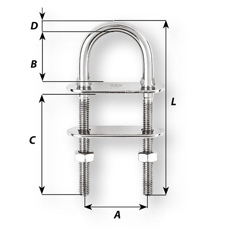 Wichard U-Bolt Pad Eye - 8mm Diameter - 5/16" - 80mm Length - 3-5/32" [6514W]