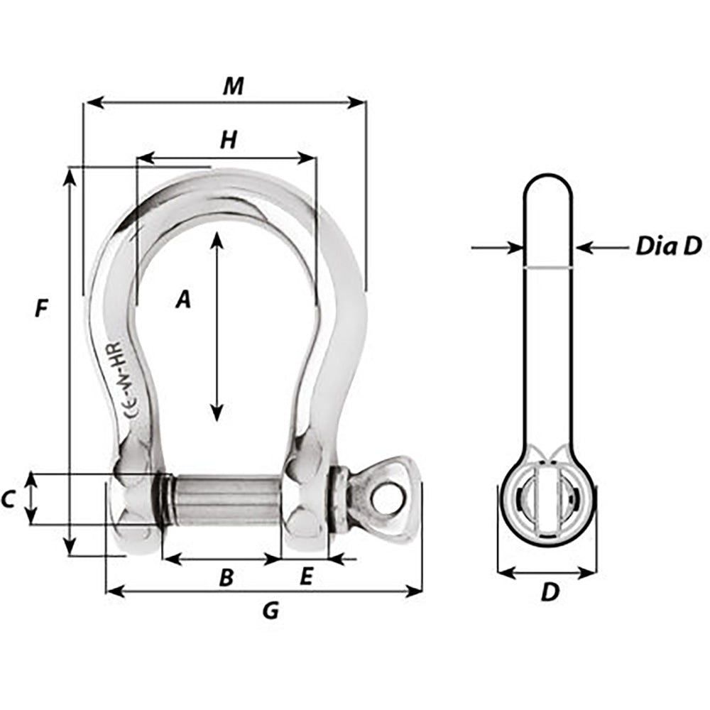 Wichard HR Bow Shackle - 8mm Pin Diameter [11244W]